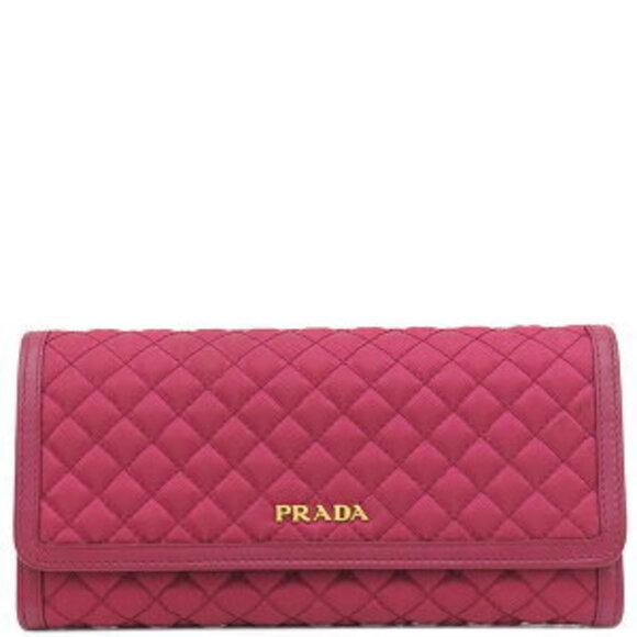 Prada Tessuto Quilted Wallet Nylon Red Bifold Logo Pass - Picture 1 of 14